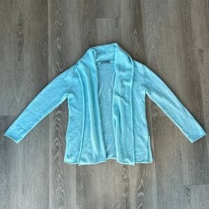 Claudia Nichole Cotton Cashmere Mini Duster Cardigan Open Front Blue Medium